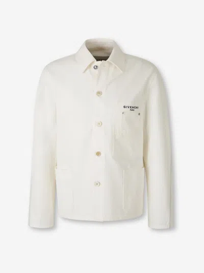 Givenchy Logo Cotton Overshirt In Neutral