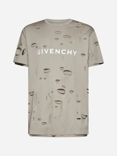 Givenchy 镂空棉t恤 In Taupe
