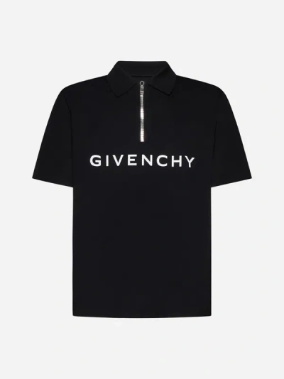 Givenchy Logo印花拉链领polo衫 In Black