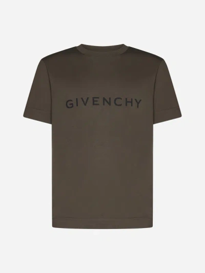 Givenchy Logo印花棉t恤 In Khaki