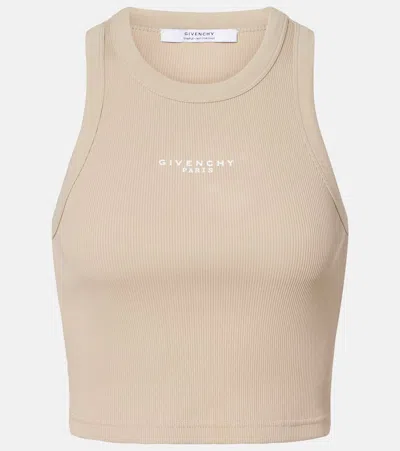Givenchy Logo Cropped Cotton Jersey Tank Top In Neutral