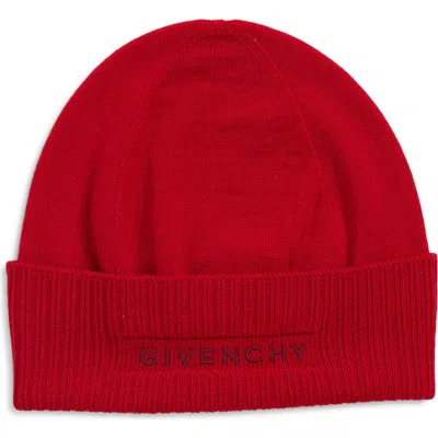Givenchy Logo Cuffed Wool Beanie In Red