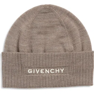 Givenchy Logo Cuffed Wool Beanie In Brown