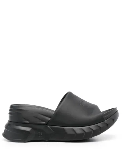 Givenchy Womens Black Marshmallow Logo-debossed Low Leather Wedges
