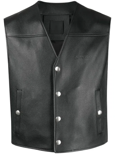 Givenchy Logo-debossed Leather Vest In Black