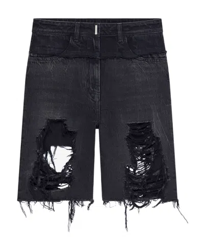 Givenchy Logo-detailed Distressed Denim Shorts In Black