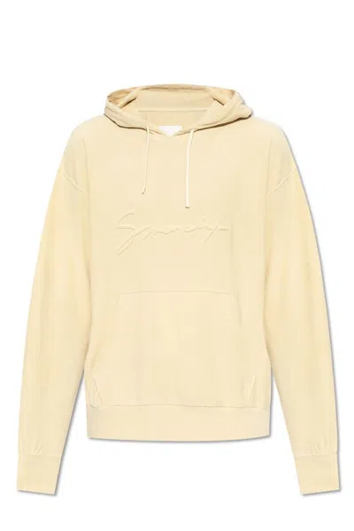 Givenchy Velvet Hooded Sweatshirt With Drawstring And Kangaroo Pocket In Beige