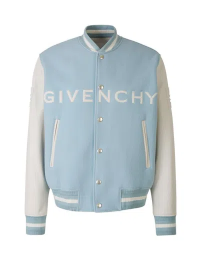 Givenchy Logo Detailed Varsity Bomber Jacket In Blue