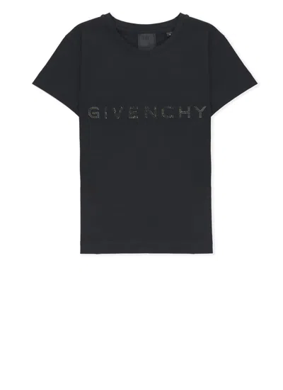 Givenchy Kids' Logo Embellished Crewneck T-shirt In Black