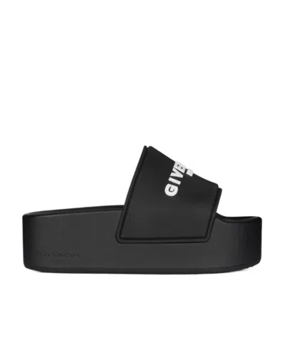 Givenchy Logo-embellished Flatform Slides In Black