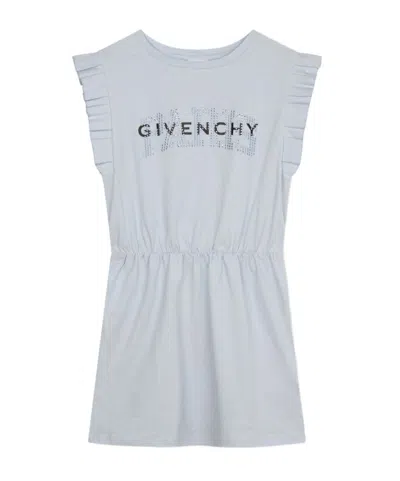 Givenchy Kids' Logo-embellished Ruffled-sleeves Dress In Pale Blue