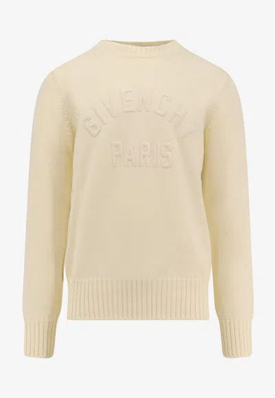 Givenchy Mens Ecru Brand-embroidery Crewneck Cotton Jumper In White