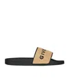 Givenchy Beige Sandals With Raffia Strap And Logo Lettering On The Front In Cotton Blend And Tech Fa In Brown