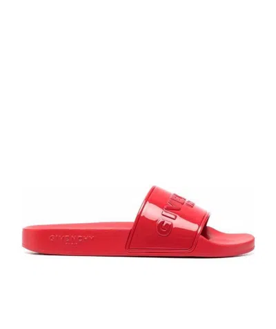 Givenchy Logo-embossed Slides In Red