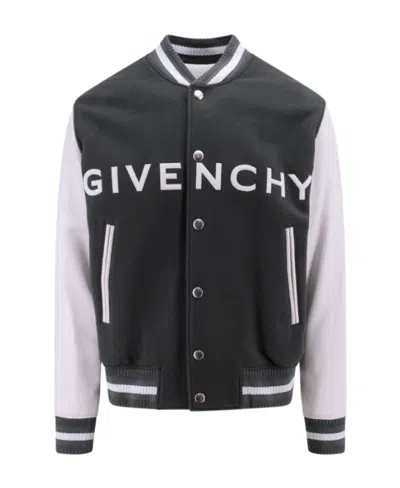 Givenchy Logo-embroidered Button-up Varsity Jacket In Black/white