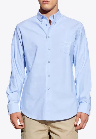 Givenchy Button-down Shirt With Pointed Collar And Embroidered Detail In Blue