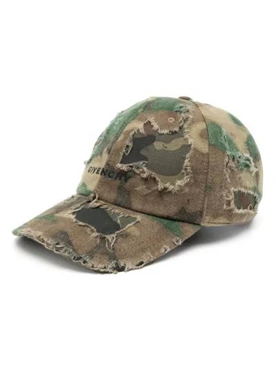 Givenchy Logo-embroidered Camouflage Distressed Cap In Brown