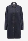 Givenchy Logo Embroidered Cocoon Denim Shirt In Blue