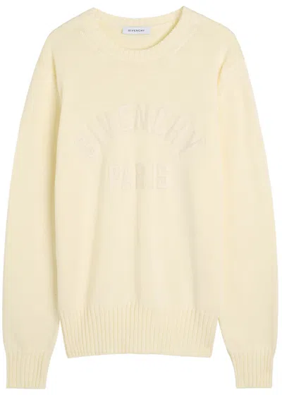 Givenchy Mens Ecru Brand-embroidery Crewneck Cotton Jumper In White