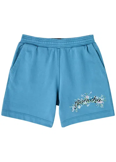 Givenchy Logo-embroidered Cotton Shorts In Blue