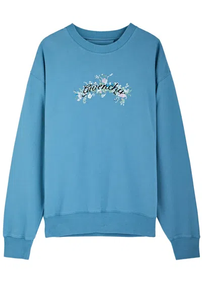Givenchy Logo-embroidered Cotton Sweatshirt In Blue