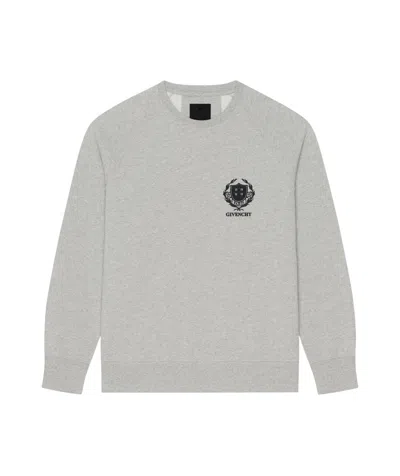 Givenchy Crest Slim Fit Sweatshirt In Fleece In Light Grey Melange