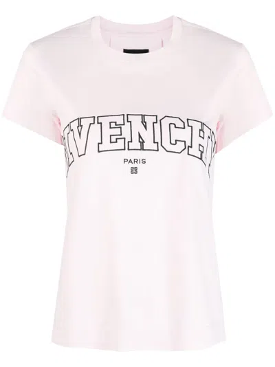Givenchy Logo-embroidered Cotton T-shirt In 粉色