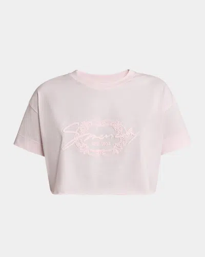 Givenchy Logo Embroidered Crop T-shirt In Pink