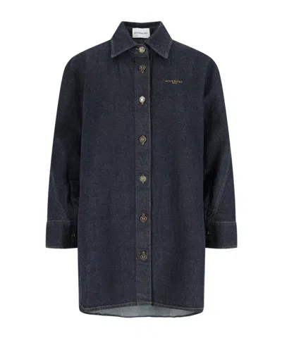 GIVENCHY GIVENCHY LOGO EMBROIDERED DENIM SHIRT
