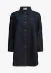 Givenchy Logo Embroidered Cocoon Denim Shirt In Blue