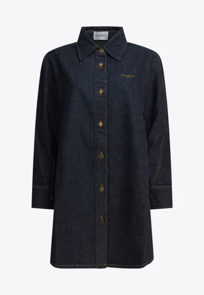 Givenchy Logo Embroidered Denim Shirt In Blue