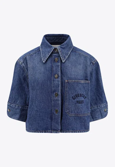 Givenchy Logo-embroidered Denim Shirt In Blue
