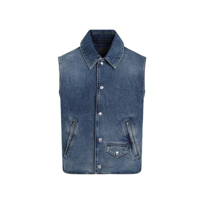 Givenchy Logo Embroidered Denim Vest In Blue