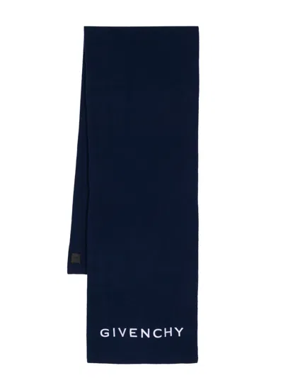 Givenchy Logo-embroidered Fine-knit Scarf In Blue