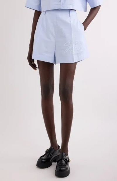 Givenchy Logo Embroidered High Waist Shorts In Baby Blue