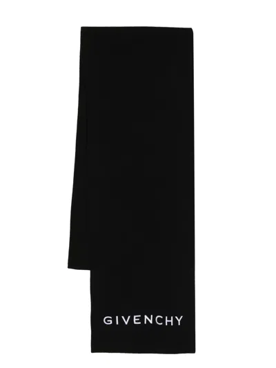 Givenchy Logo-embroidered Knitted Scarf In Black