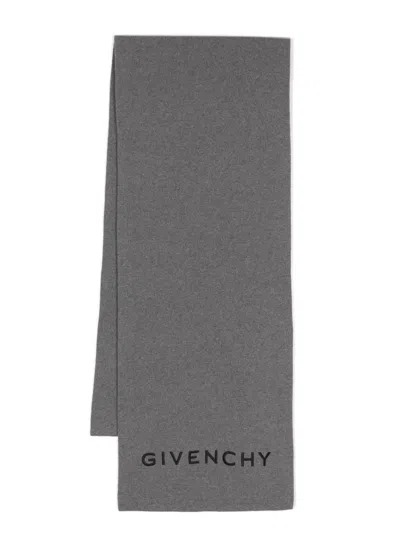 Givenchy Logo-embroidered Knitted Scarf In Grey