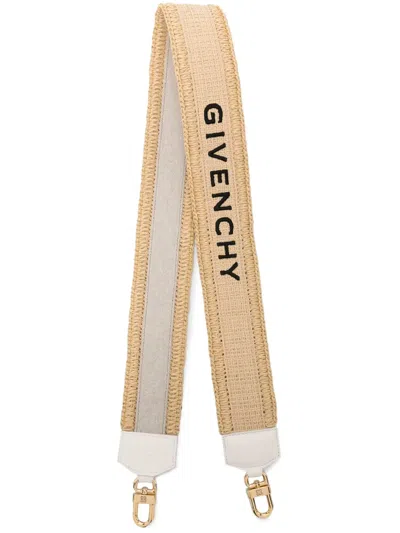 Givenchy Logo-embroidered Raffia Shoulder Strap In Neutrals