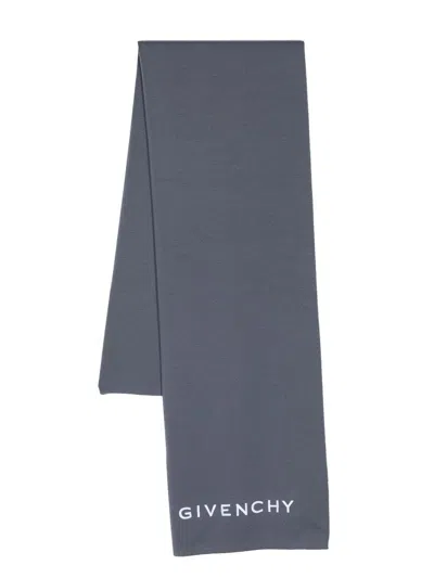 Givenchy Logo-embroidered Scarf In Gray