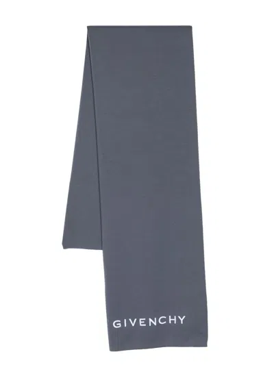 Givenchy Logo-embroidered Scarf In Blue