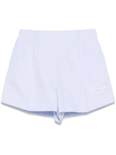 Givenchy Pleated Front Embroidered Detail Shorts In Blue