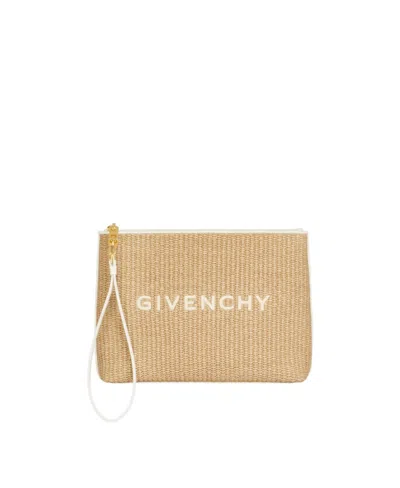 Givenchy Logo-embroidered Straw Clutch Bag In Nude