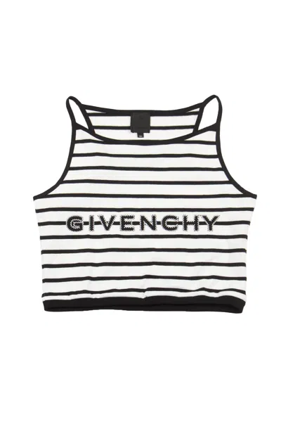 Givenchy Kids' Logo Embroidered Stripe Top In White/black
