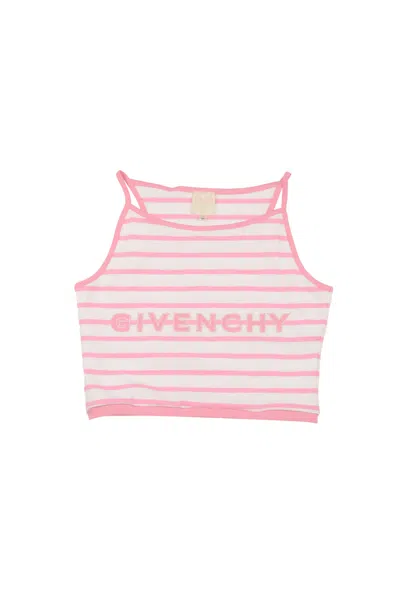 Givenchy Kids' Logo Embroidered Stripe Top In White/pink