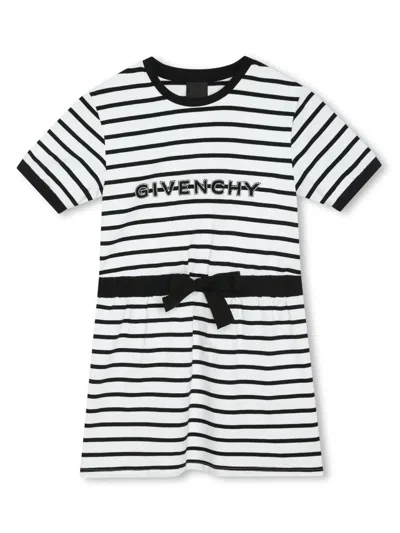 Givenchy Kids' Logo-embroidered Striped Dress In Black