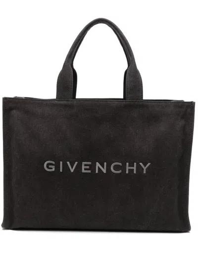 Givenchy Logo Embroidered Canvas Tote In 001-black