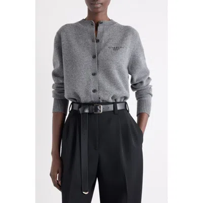 Givenchy Logo Embroidered Wool & Cashmere Cardigan In Gray