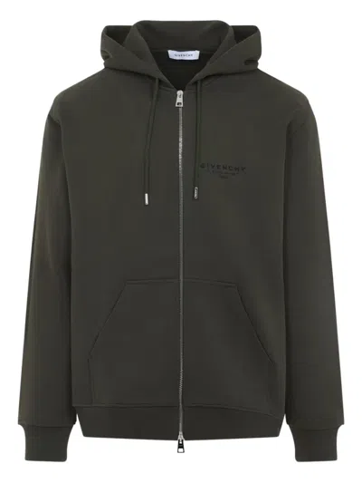 GIVENCHY LOGO-EMBROIDERED ZIP-UP HOODIE