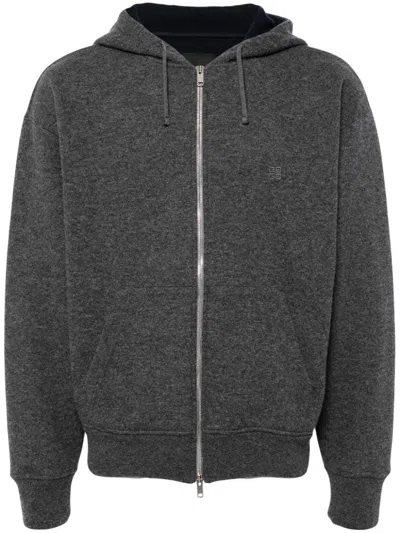 Givenchy Logo-embroidered Zip-up Hoodie In Gray