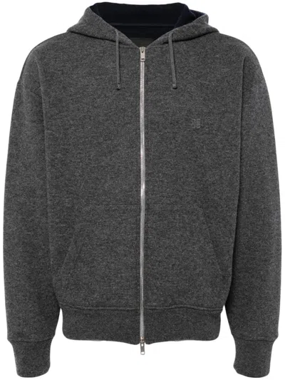 Givenchy Logo-embroidered Zip-up Hoodie In Grey